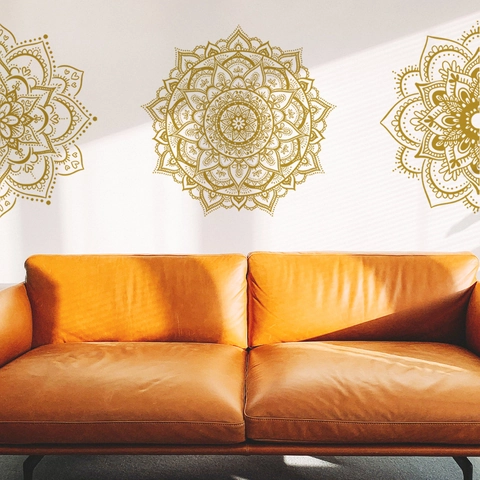 Gold Mandala Wall Stickers PVC Self Adhesive Removable Geometric Floral Decals For Living Room Bedroom Boho Home Decor