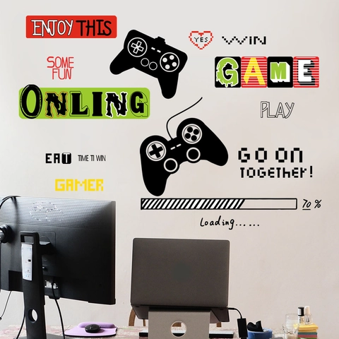 Gamer Wall Decals PVC Self-Adhesive Video Game Controller Stickers Creative DIY Gaming Room Decor Boys Bedroom Mural