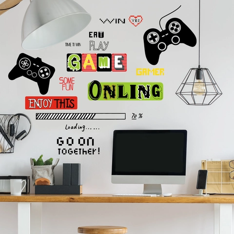 Gamer Wall Decals PVC Self-Adhesive Video Game Controller Stickers Creative DIY Gaming Room Decor Boys Bedroom Mural