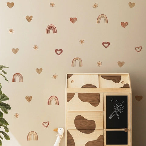Pegatinas De Pared Arcoíris Corazón Boho PVC Autoadhesivas Sol Decoración Para Habitación Niños