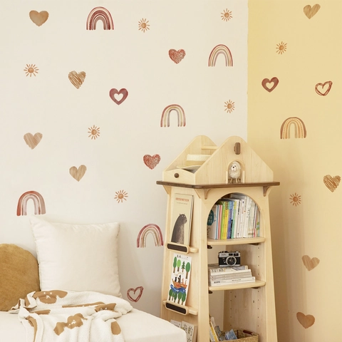 Pegatinas De Pared Arcoíris Corazón Boho PVC Autoadhesivas Sol Decoración Para Habitación Niños