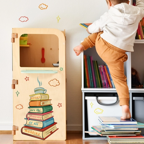 Cartoon Colorful Books And Clouds Stars Wall Sticker Removable PVC Self-Adhesive Reading Quote Decal For Children Bedroom Study Room Decor