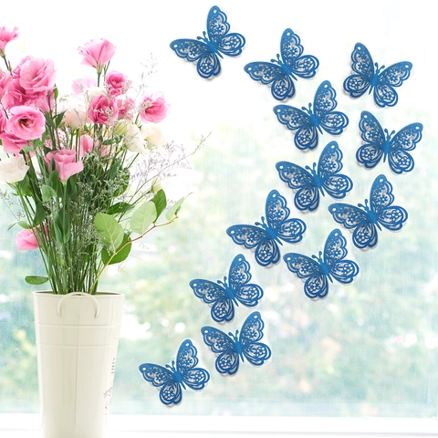 3D Hollow Butterfly Wall Stickers Frosted Glitter Butterfly Decorations For Living Room Bedroom Home Party Wedding Decor
