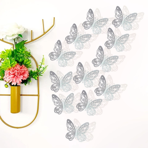 3D Hollow Butterfly Wall Stickers Frosted Glitter Butterfly Decorations For Living Room Bedroom Home Party Wedding Decor