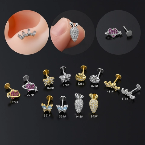Piercing Labbro in Acciaio Inossidabile Zirconia Farfalla Cuore Pianeta Stella Luna Gioielli Piercing per Donna Accessorio Moda