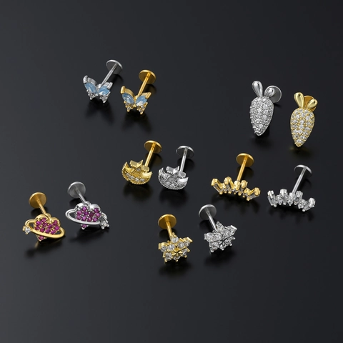 Piercing Labbro in Acciaio Inossidabile Zirconia Farfalla Cuore Pianeta Stella Luna Gioielli Piercing per Donna Accessorio Moda
