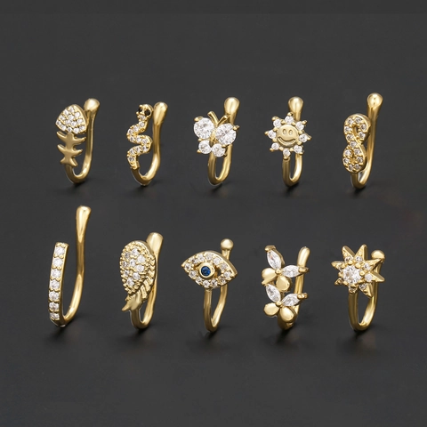 Non Pierced Nose Ring Cuff Brass Cubic Zirconia Evil Eye Butterfly Snake Shape Adjustable Fake Nose Clip Jewelry For Women