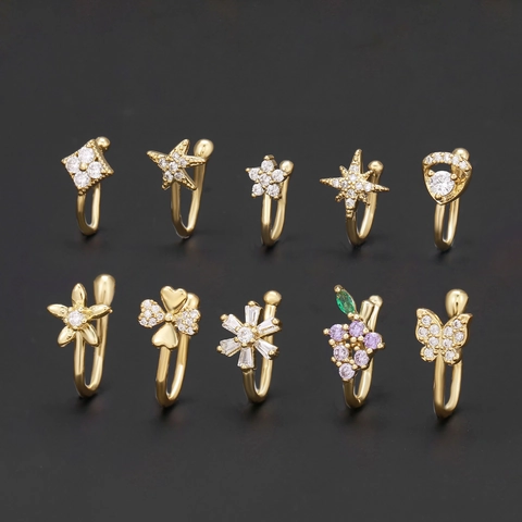 Fashion Copper Cubic Zirconia Non-Piercing Nose Clip Geometric Flower Butterfly U-Shaped Fake Nose Ring Jewelry For Women