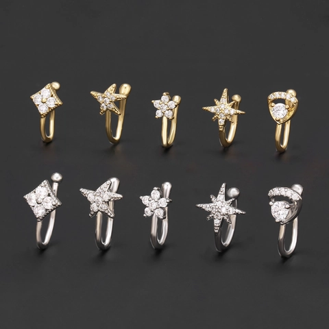 Fashion Copper Cubic Zirconia Non-Piercing Nose Clip Geometric Flower Butterfly U-Shaped Fake Nose Ring Jewelry For Women