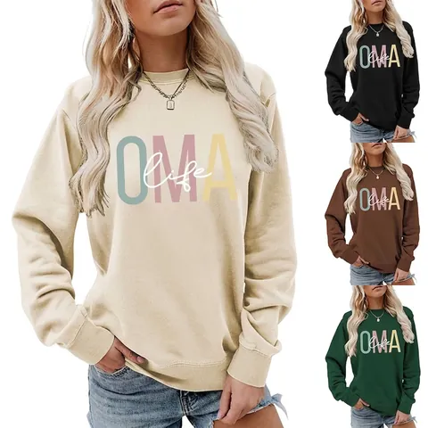 Felpa Donna Girocollo Manica Lunga Misto Cotone Morbida Casual Stampa Lettere OMA Life Streetwear