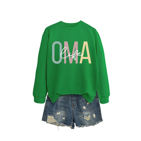 Felpa Donna Girocollo Manica Lunga Misto Cotone Morbida Casual Stampa Lettere OMA Life Streetwear