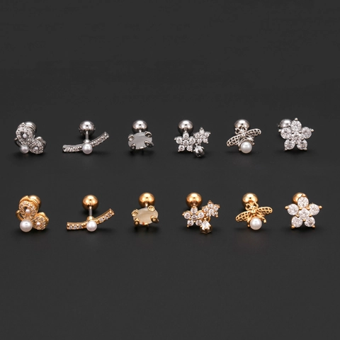 Edelstahl Schraubverschluss Ohrstecker Kupfer Zirkonia Blume Schmetterling Biene Piercing Schmuck Für Damen Mode Accessoire