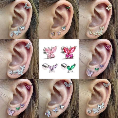 Orecchini A Farfalla Rame Zircone Perno In Acciaio Inossidabile Retro Sfera A Vite Gioielli Piercing Stile Foresta