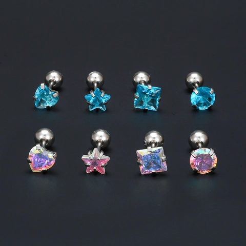 Semplici Orecchini a Bottone in Zirconia Colorata per Donna in Rame con Chiusura a Vite Cuore Stella Tondo Quadrato Gioielli Geometrici per Piercing