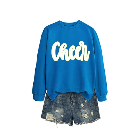 Damen Sweatshirt Baumwollmischung Langarm Rundhals Buchstaben Druck Cheer Locker Lässig Streetwear Herbst Winter Pullover