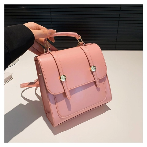 Minimalistischer Quadratischer Mini-Rucksack Damen Vintage PU-Leder Handtasche Mit Griff Verstellbarer Gurt Alltagstasche