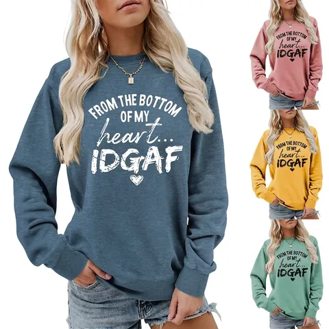 Damen Sweatshirt Rundhals Langarm Baumwollmischung Casual Streetwear Herz Buchstaben Print Pullover Top