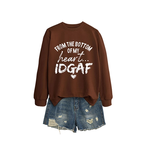Damen Sweatshirt Rundhals Langarm Baumwollmischung Casual Streetwear Herz Buchstaben Print Pullover Top