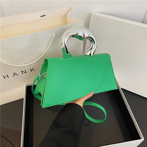 Borsa a Mano Design di Nicchia in Pelle PU a Trapezio Con Manico in Metallo Argentato Irregolare Borsa a Tracolla Donna