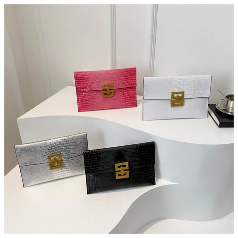 Pochette a Busta da Donna Alla Moda in Pelle PU con Motivo a Serpente Coccodrillo Fibbia Dorata Borsa da Sera Sottile Festa