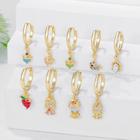 Copper Hoop Earrings For Women Micro Pave Colored Zirconia Heart Bird Princess Dangle Earrings Sweet Fashion Jewelry Gift