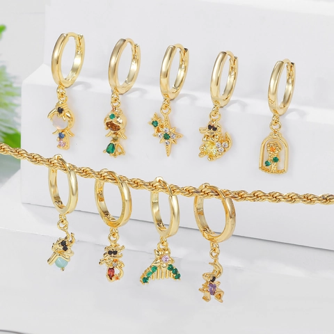 Moda Cartone Animato Favola Principessa Serie Orecchini a Cerchio Rame Zirconia Animale Personaggio Pendenti Orecchini Per Donna Gioielli Regalo