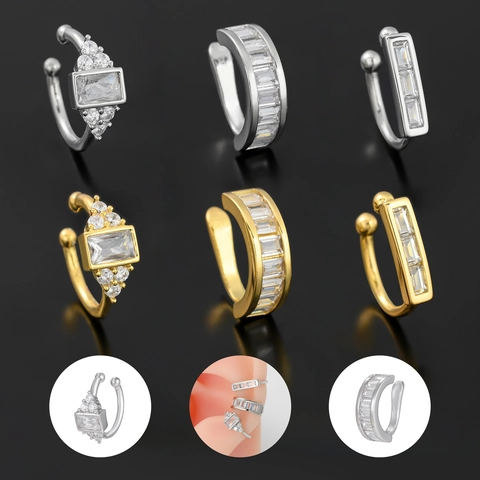 Semplice Orecchino a Fascia Geometrico Senza Buco Placcato Oro Rame Zirconia Clip Per Orecchio Elegante Minimalista Gioielli Moda Donna