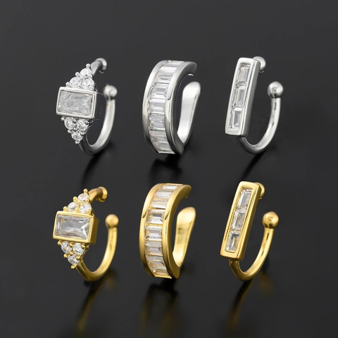 Semplice Orecchino a Fascia Geometrico Senza Buco Placcato Oro Rame Zirconia Clip Per Orecchio Elegante Minimalista Gioielli Moda Donna