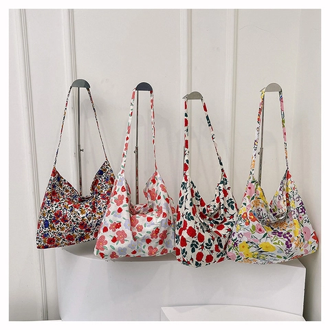 Bolso Tote Vintage Con Estampado Floral De Gran Capacidad Bolso De Hombro De Nailon Ligero Para Mujer Bolso De Compras Plegable Casual Estilo Boho
