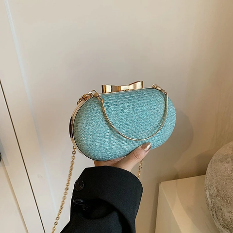 Borsa Da Sera Donna Pochette Glitter Paillettes Manico Anello Metallo Chiusura Fiocco Elegante Festa Matrimonio Tracolla