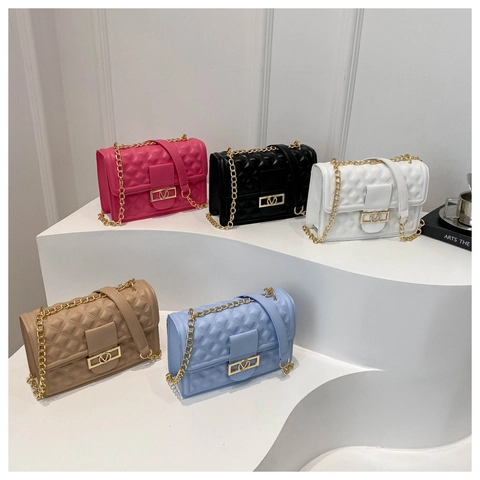 Borsa A Spalla In Pelle PU Trapuntata A Rombi Per Donna Con Tracolla A Catena Chiusura In Metallo Piccola Borsa A Tracolla