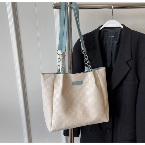 Sac Cabas Tendance À Damier Pour Femmes Grande Capacité En Cuir PU Sac À Épaule Pour Le Travail Quotidien Décontracté