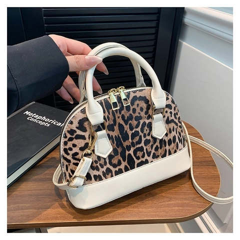Damen Leopardenmuster Muschel Handtasche PU Leder Umhängetasche Mit Verstellbarem Riemen Gold Hardware Mode Tasche