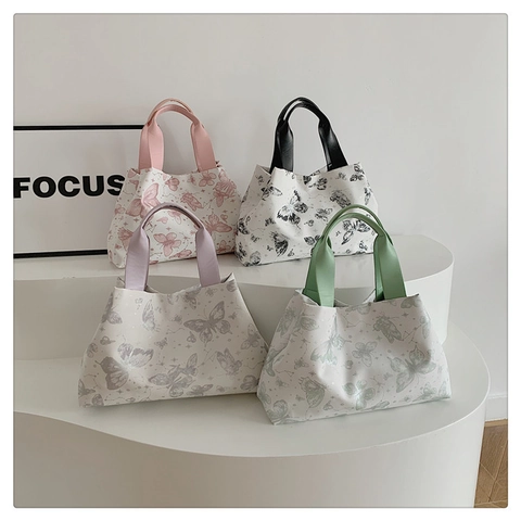 Bolso Tote de PU con Estampado de Mariposa para Mujer Asa de Contraste Bolso de Hombro Casual de Gran Capacidad de Moda