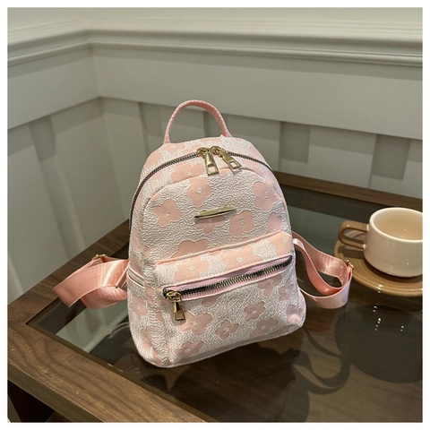 Zainetto Mini da Donna in Pelle PU Jacquard Floreale Zaino Casual per Ragazze Borsa a Tracolla alla Moda per Viaggi Quotidiani