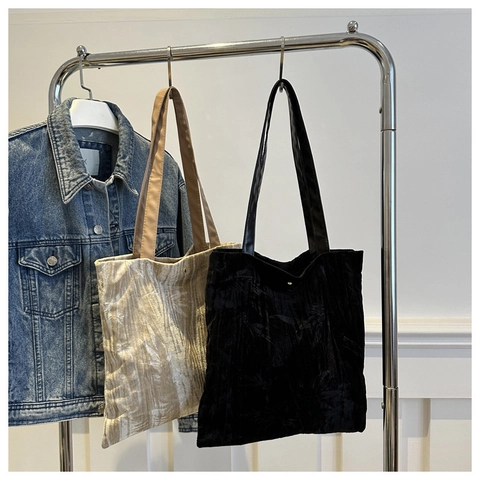 Bolso Tote de Terciopelo Retro Con Bordado de Hojas de Bambú Textura Plisada Gran Capacidad Bolso de Hombro para Mujer Diario