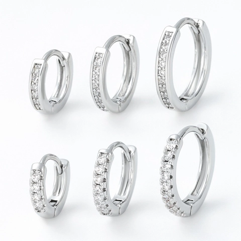 Pendientes Huggie Hoop De Cobre Con Una Sola Fila Zircón Redondo Incrustado Geométricos Cartílago Para Mujeres Joyería