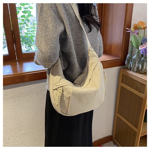 Minimalist Half Moon Crossbody Bag Nylon Hobo Dumpling Handbag With Adjustable Wide Strap And Braided Zipper Puller For Women