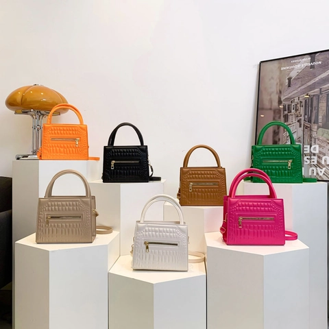 Crocodile Pattern PU Leather Handbag Top Handle Crossbody Bag With Adjustable Shoulder Strap Chic Small Square Bag