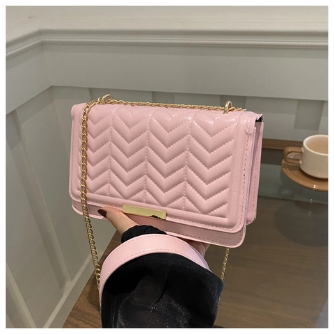 Damen Gesteppte Kleine Quadratische Tasche Mode PU Leder Kette Schulter Umhängetasche Elegante Klappe Tasche Gold Hardware