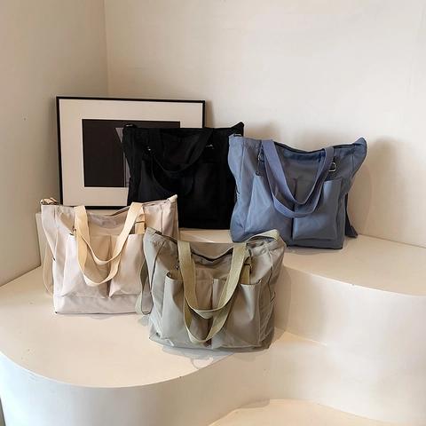 Sac Fourre-Tout en Nylon de Grande Capacité pour Femmes Multi-Poches Sac à Épaule Décontracté Sac à Main Léger École Voyage Travail