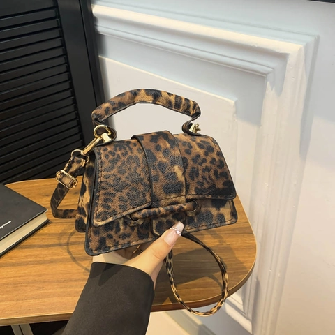 Bolso Cuadrado Pequeño de Cuero PU Con Estampado Animal para Mujer Leopardo Cebra Vaca Pata de Gallo Bolso Bandolera