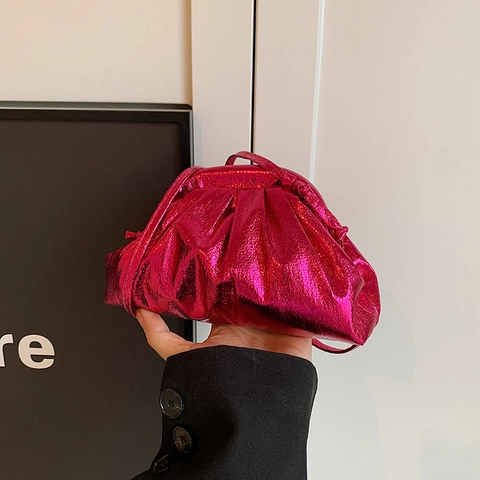 Metallic Pleated Cloud Shoulder Bag For Women Modern Dumpling Crossbody Bag Trendy Gathered Clutch Purse Small Fashion Bag