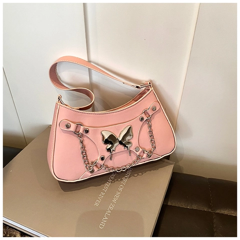 Bolso de Axila de Moda para Mujer Hebilla de Mariposa de Metal Cadena Bolso de Hombro Cuero PU Denim Estilo Y2K Pequeño Bolso