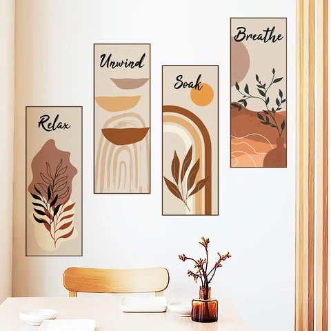 Adesivi Murali Astratti Boho PVC Autoadesivi Relax Unwind Soak Breathe Decorazione Artistica Per Soggiorno Camera