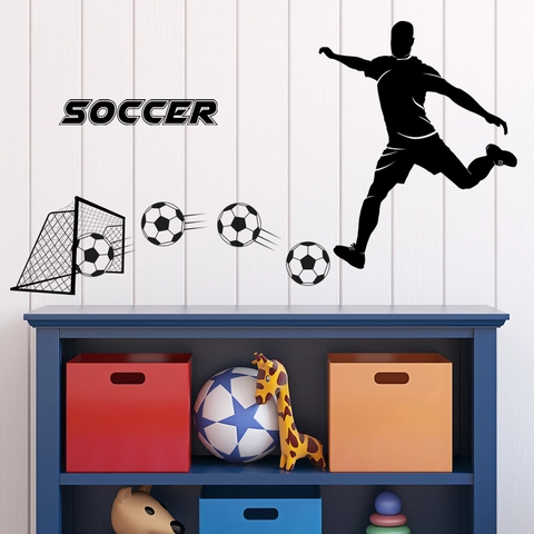 Fußballspieler Silhouette Wandaufkleber PVC Sportlich Fußball Tor Aufkleber Für Kinderzimmer Schlafzimmer DIY Heimdekoration