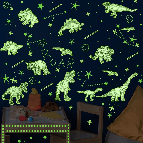 Adesivi Murali Dinosauri Luminosi Decalcomanie In PVC Fluorescente Per Cameretta Bambini Soffitto Stelle Rimovibili