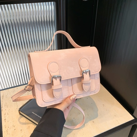 Bolso Mensajero Cambridge Retro de Cuero PU para Mujer Hebilla Doble Bolso Cuadrado Pequeño Asa Correa Ajustable Bolso Diario