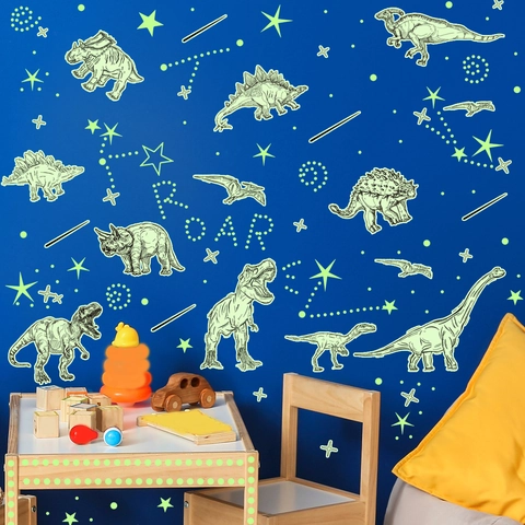 Adesivi Murali Dinosauri Luminosi Decalcomanie In PVC Fluorescente Per Cameretta Bambini Soffitto Stelle Rimovibili