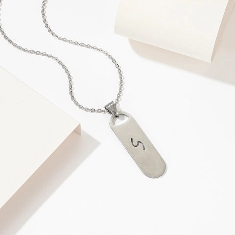 Titanium Stainless Steel Necklace Minimalist Hollow Letter S Rectangular Pendant Cross Chain Streetwear Jewelry For Men Women